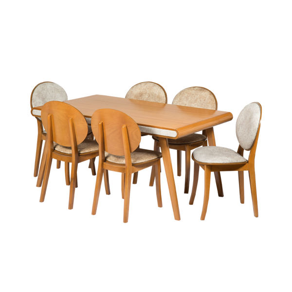 ست میز و صندلی ناهار خوری برند نامشخص-- میز و صندلی ناهار خوری 6 نفره مدل کارن کد070- نسکافه ای - مستطیل