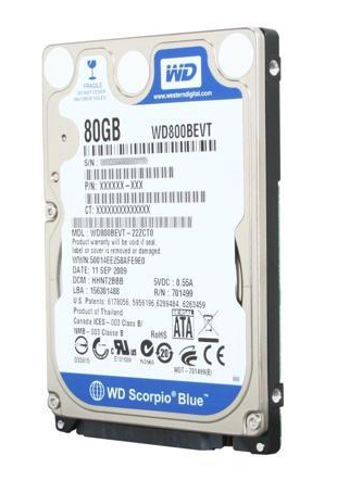 عکس هارد ديسك لپ تاپ - Western Digital / وسترن ديجيتال 80GB -Scorpio Blue WD800BEVT  5400 RPM 8MB-WD