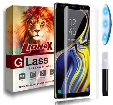 گلس محافظ صفحه نمایش گوشی موبایل لایونکس-lionex محافظ صفحه نمایش گلسUV Light مدلLSPبرای گوشی سامسونگGalaxy Note9