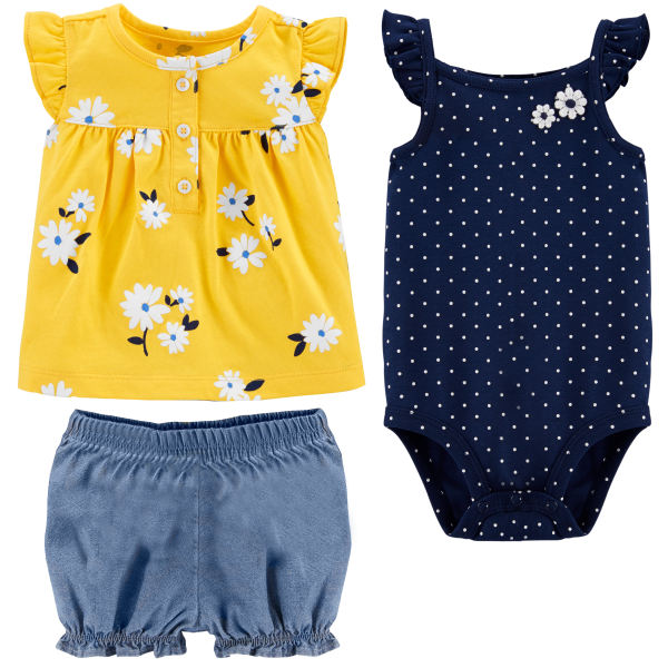 ست نوزادی کارترز-Carters ست 3 تکه لباس نوزادی دخترانه کد 1310 - سرمه ای زرد آبی
