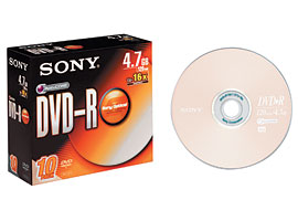 دی وی دی خام-DVD سونی-SONY  بسته 10 تایی دیسک DVD-R با سرعت 16X با جلد باریک 10DMR47S3