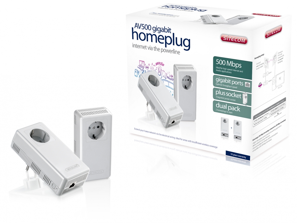 آداپتور شبکه -sitecom LN-518 - AV500 Gigabit Homeplug Plus Socket Dual Pack
