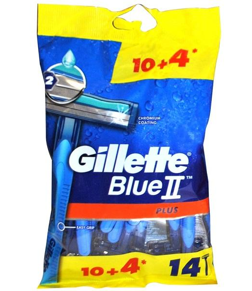 تیغ و خمیر اصلاح ژیلت-Gillette خود تراش مدل Blue 2 Plus بسته 14 عددی
