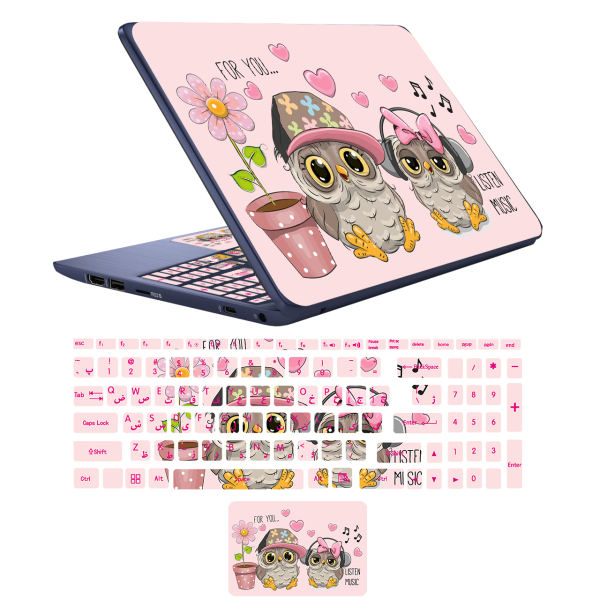 پوسته -اسکین لپ تاپ-نوت بوک برند نامشخص-- استیکر لپ تاپ مدل OWL-02برای 17 اینچ + برچسب حروف فارسی کیبورد