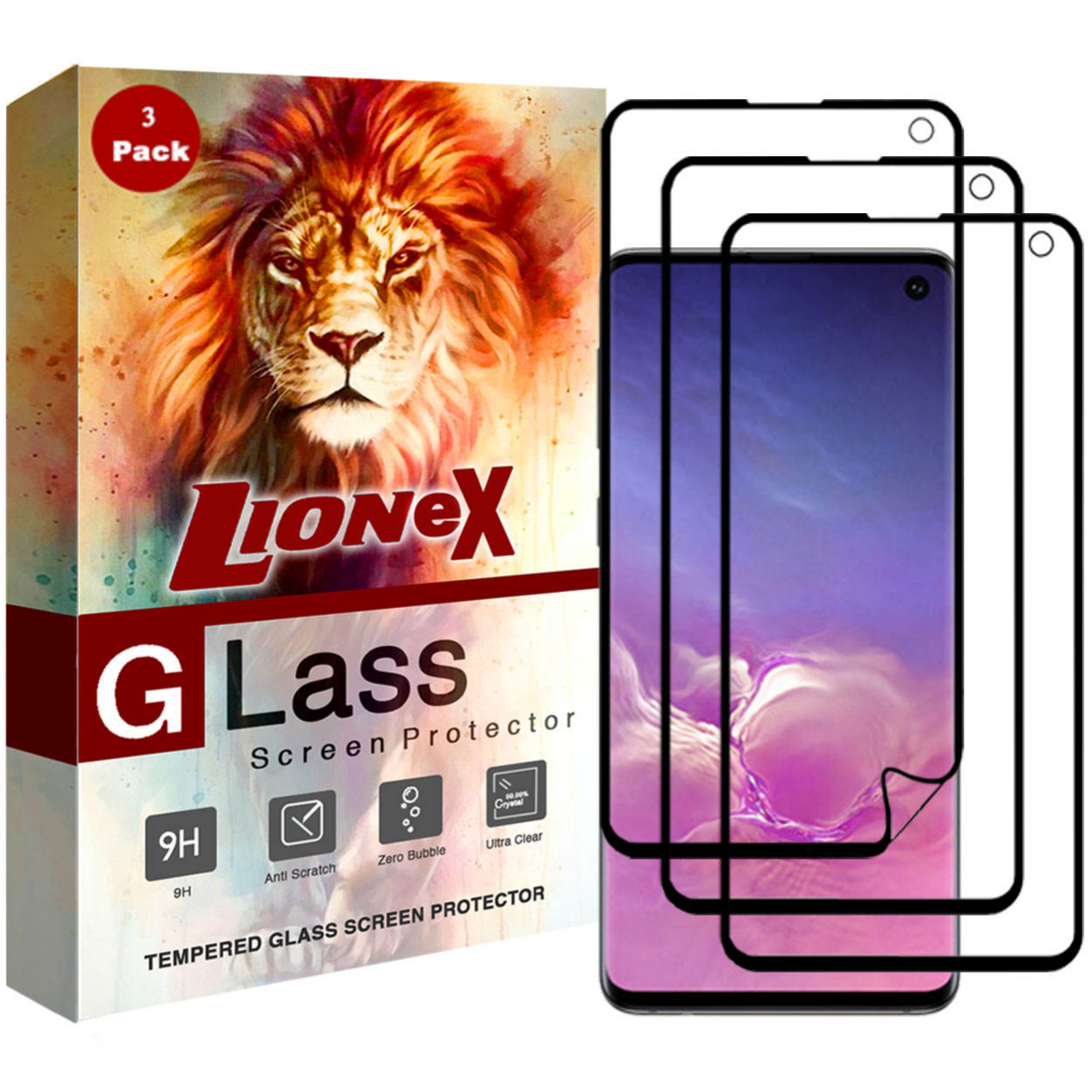 گلس محافظ صفحه نمایش گوشی موبایل لایونکس-lionex محافظ صفحه نانو3D مدلFSP برای گوشی سامسونگ Galaxy S10 - سه عددی