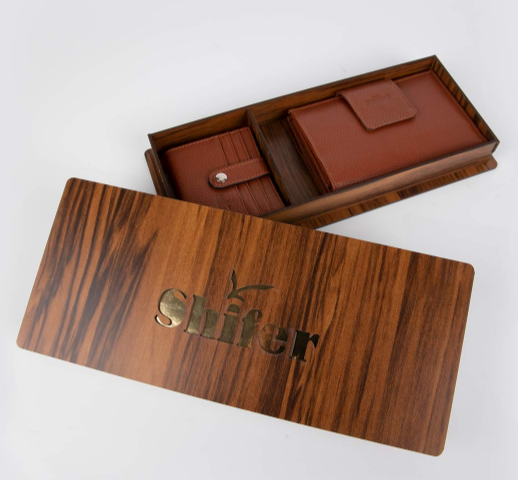 ست کیف و کمربند شیفر-Shifer ست چرمی زنانه مدل 8306B - کیف و جاکارتی با جعبه چوبی - عسلی