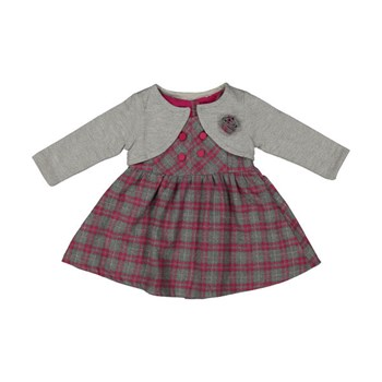 ست نوزادی فیورلا-Fiorella ست کت و پیراهن نوزادی دخترانه مدل20520-خاکستری سرخابی - چهارخانه
