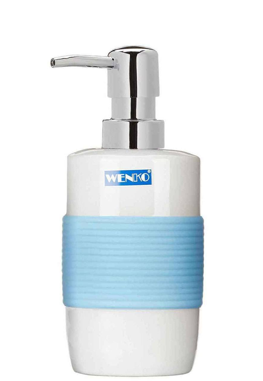 جای مایع صابون دستشویی ونکو-wenko پمپ مایع دستشویی مدل Bahia جنس بدنه سرامیک رنگ آبی روشن 