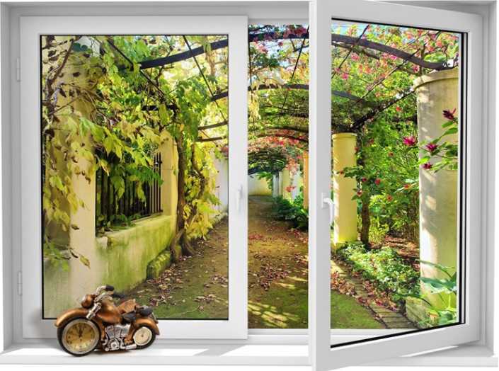 برچسب -استیکر- پوستر دیواری -ژیوار استیکر پنجره مجازیطرح حیاط قدیمی