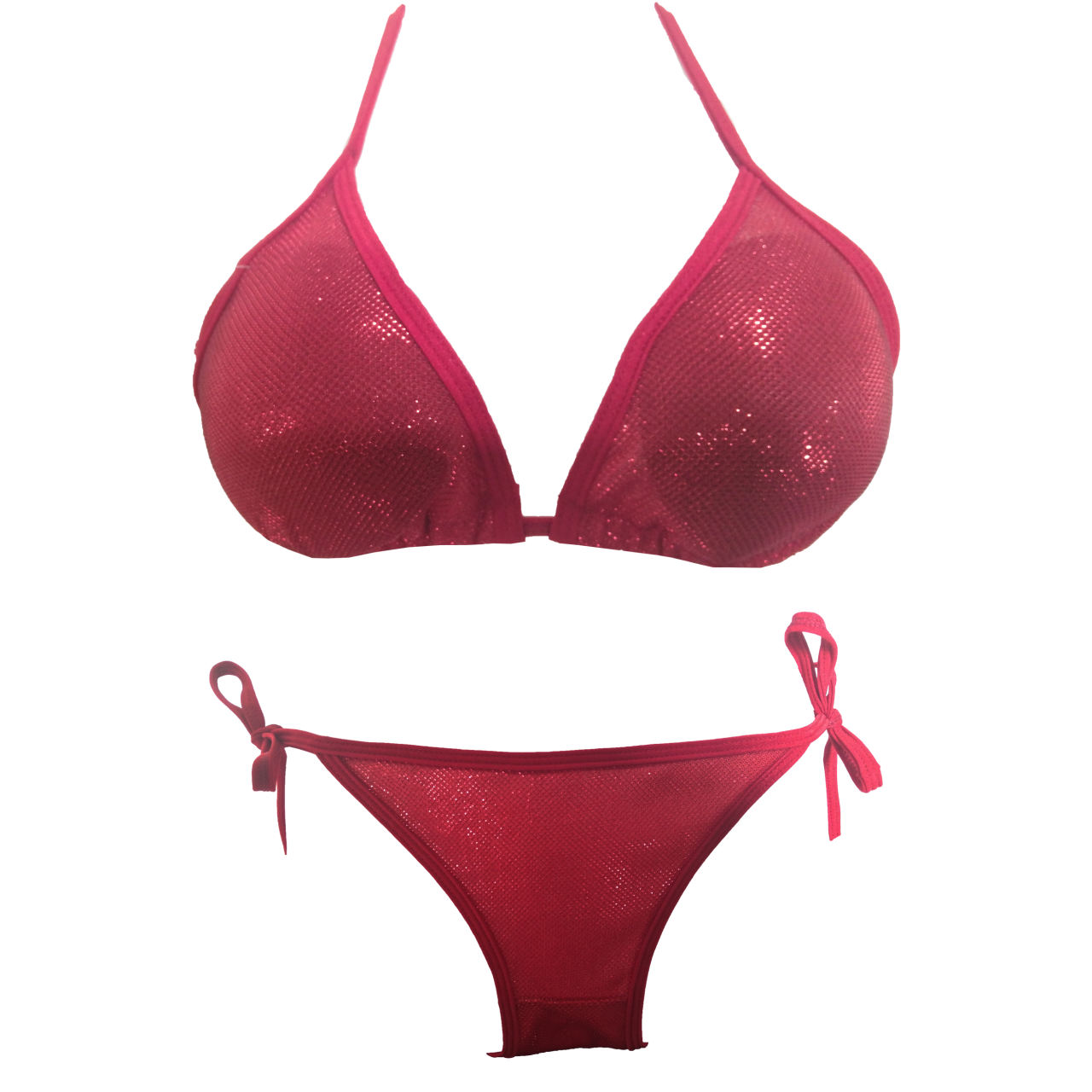لباس شنا-مایو زنانه برند نامشخص-- مایو زنانه گالری تویین مدل Red Bikini کد T571 - سرخابی تیره براق