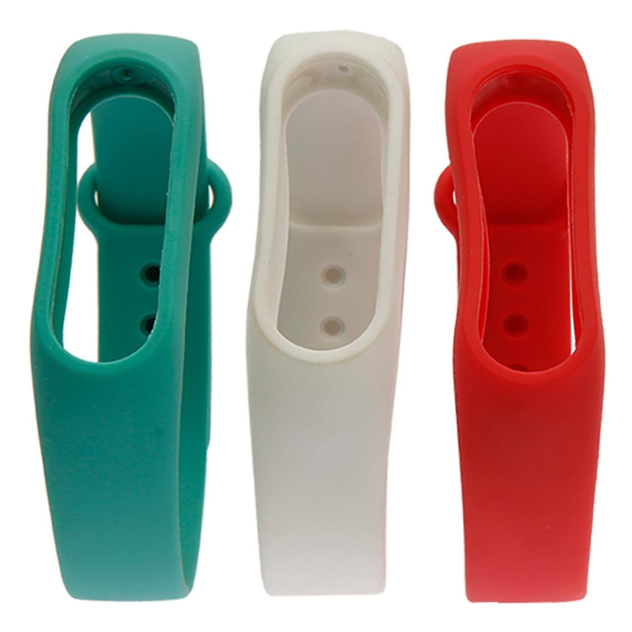 بند دستبند  - مچ بند هوشمند شیائومی‌-Xiaomi بند مچ بند هوشمند Mi Band 2 Silicone بسته3عددی- قرمز،سفید،سبزآبی