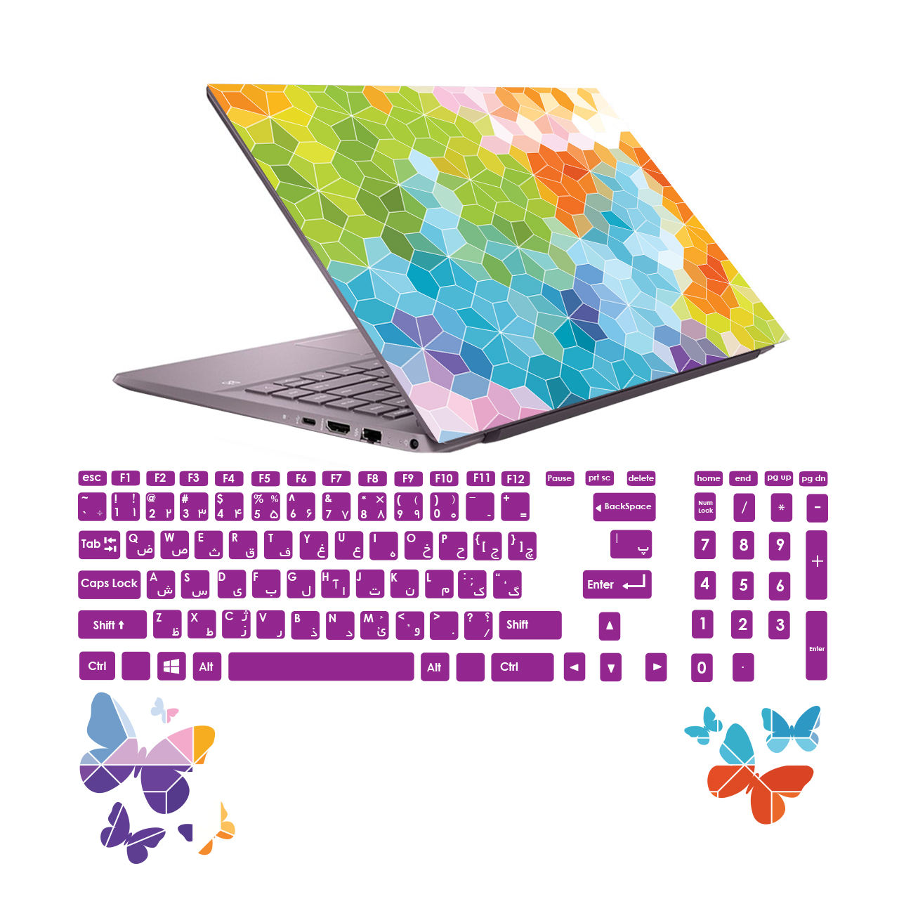 پوسته -اسکین لپ تاپ-نوت بوک -صالسو آرت استیکر لپ تاپ مدل 5019 hk با برچسب حروف فارسی کیبورد - رنگی رنگی
