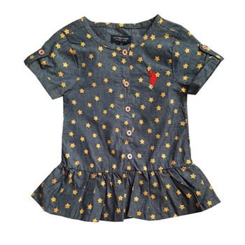 پیراهن و سارافون دخترانه نوزاد یو اس پولو-US Polo پیراهن نوزادی مدل ST67 - خاکستری تیره طرح ستاره زرد
