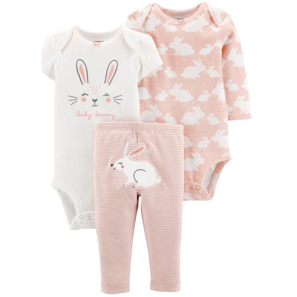 ست نوزادی برند نامشخص-- ست 3 تکه لباس نوزادی دخترانه کد 10160 - گلبهی سفید - طرح خرگوش
