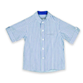  پیراهن پسرانه آستین کوتاه - آبی - راه راه سفید - یقه ایستاده