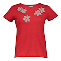  تی شرت نخی یقه گرد زنانه - قرمز - آستین کوتاه