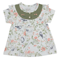  پیراهن نوزادی دخترانه نیلی مدلSparrow 545-سفید سبز-طرح گل وپرنده