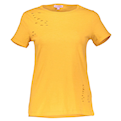  تی شرت نخی یقه گرد زنانه - زرد تیره - آستین کوتاه