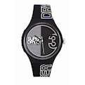  ساعت مچی مدل SYG239BW - بند رابر مشکی سفید با صفحه گرد مشکی سفید