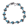  دستبند زنانه نقره کد DZ117 - نقره ای با گل های آبی