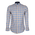  پیراهن مردانه چهارخانه - کرم آبی - نخ‌پنبه - آستین بلند
