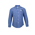  پیراهن پسرانه نخی - آبی - طرح راه راه ریز  - آستین بلند