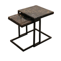  میز عسلی 8435 مجموعه دو عددی -مربع با پایه فلزی مشکی و سنگ زغالی