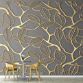  پوستر دیواری برگ های طلایی با زمینه طوسی  کد 3919349
