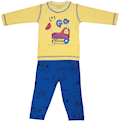  ست تی شرت و شلوار پسرانه طرح بلدوزر کد 3157 - زرد آبی