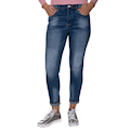  شلوار جین زنانه - آبی روشن - سنگ‌شور - دمپا پاکتی - فاق متوسط