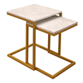  میز عسلی کد 8002 مجموعه 2عددی-مربع با پایه فلزی طلایی و سنگ سفید